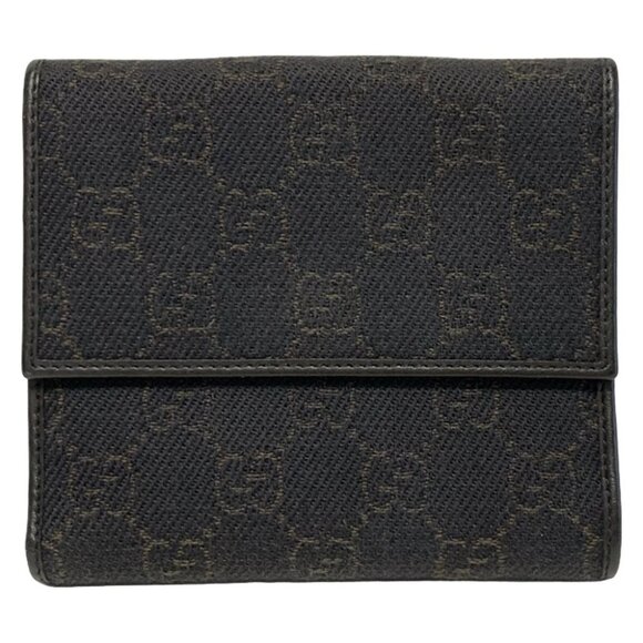 Auth GUCCI Icon Bit 101603 Black Light Brown Jacquard Leather - Bifold Wallet - Picture 1 of 5